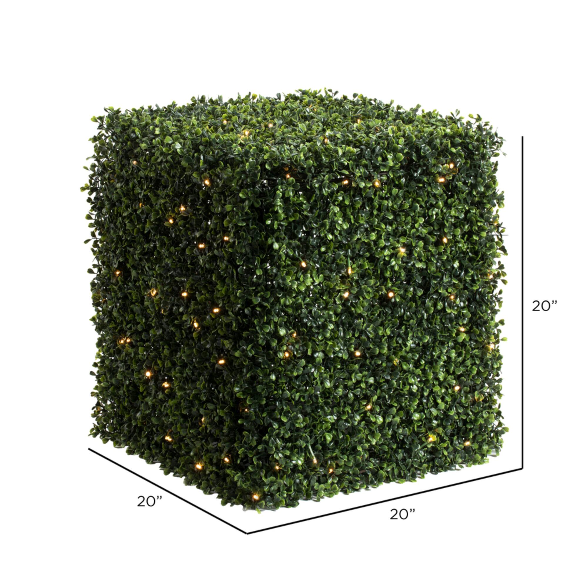 20" Pre-Lit LED Boxwood Cube Stand